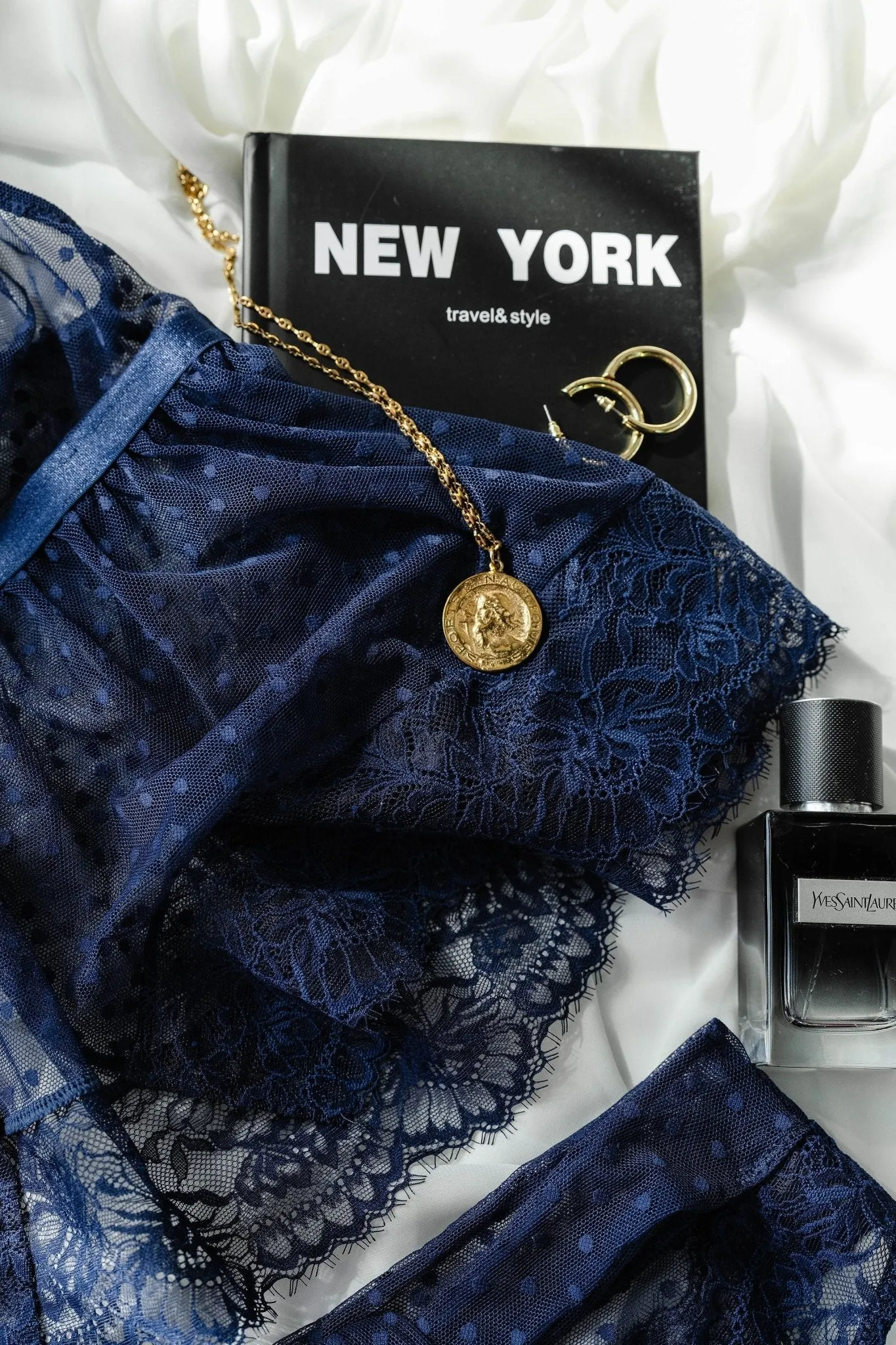 Lacy Polka Dot Camidoll - Navy