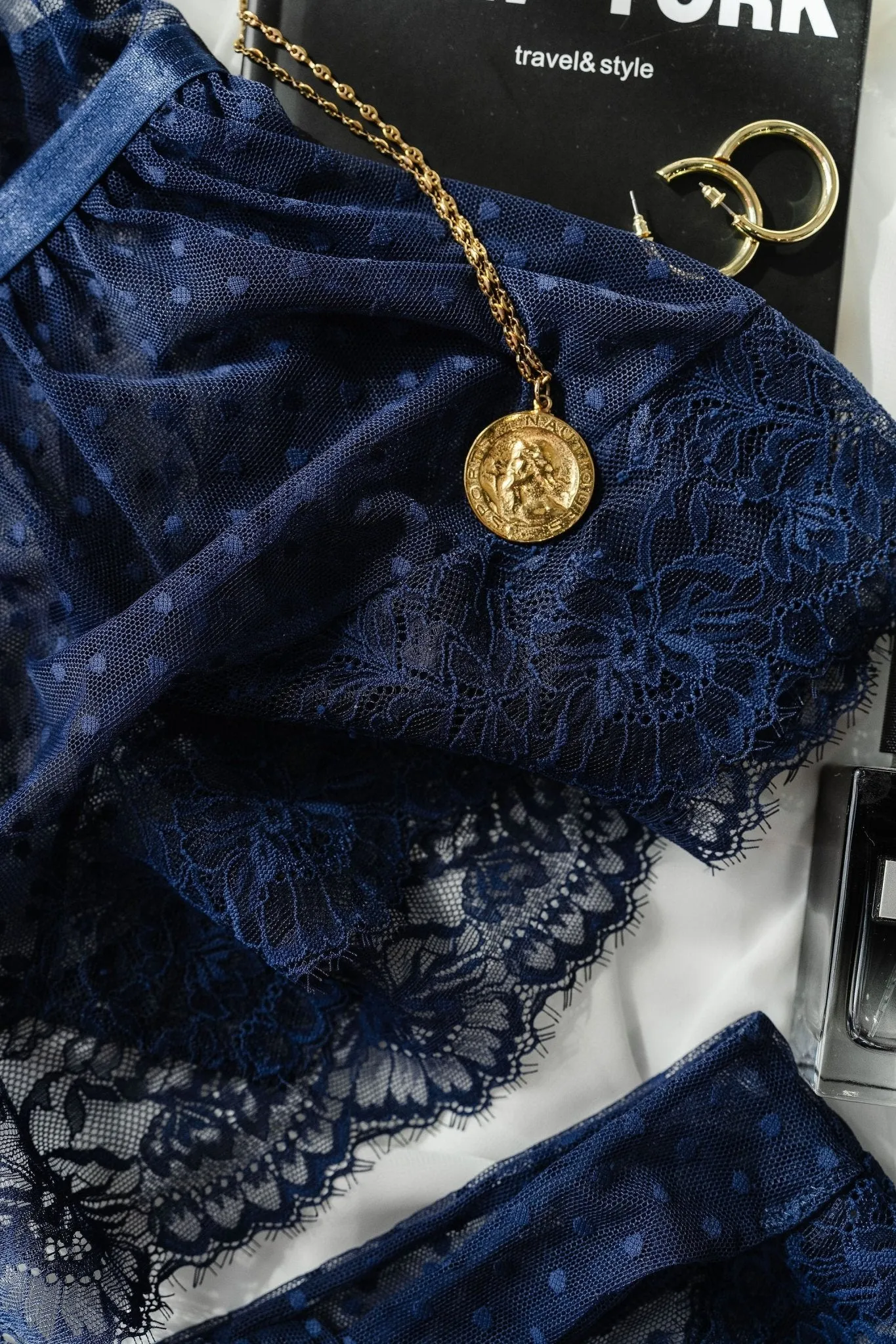 Lacy Polka Dot Camidoll - Navy