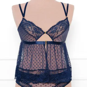 Lacy Polka Dot Camidoll - Navy