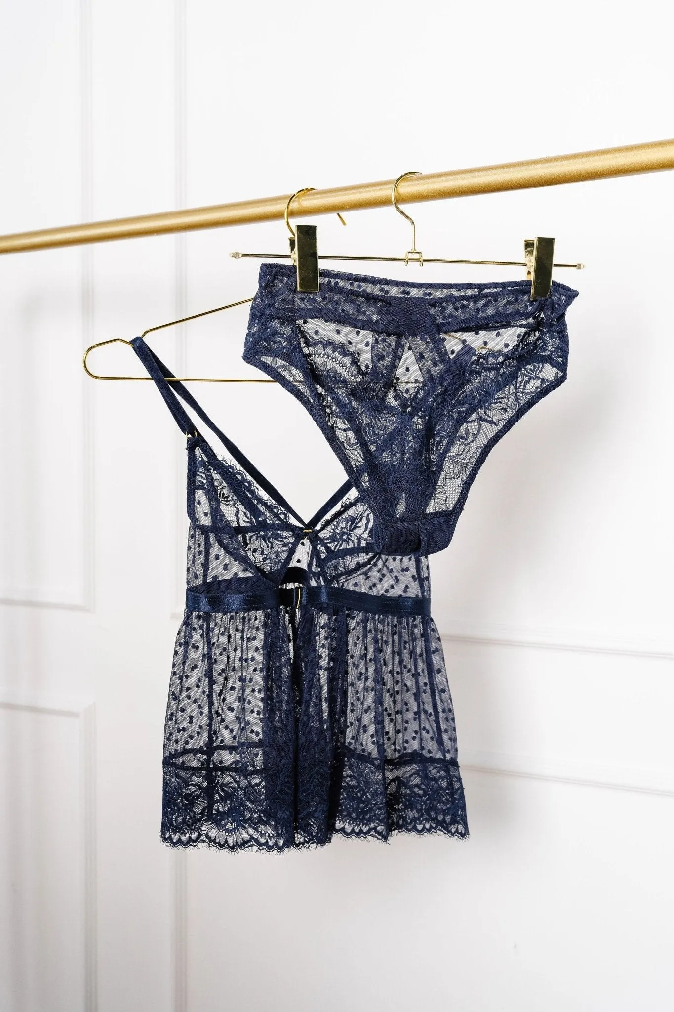 Lacy Polka Dot Camidoll - Navy