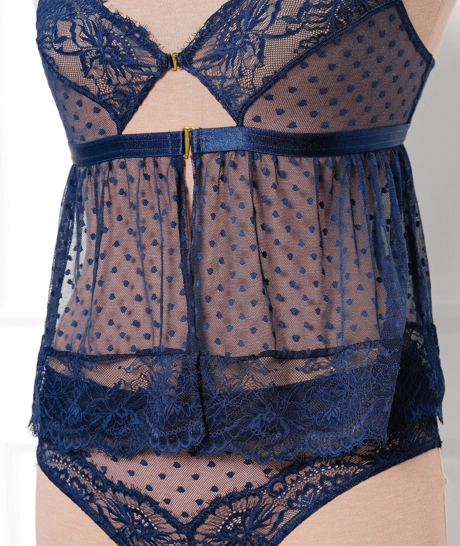 Lacy Polka Dot Camidoll - Navy