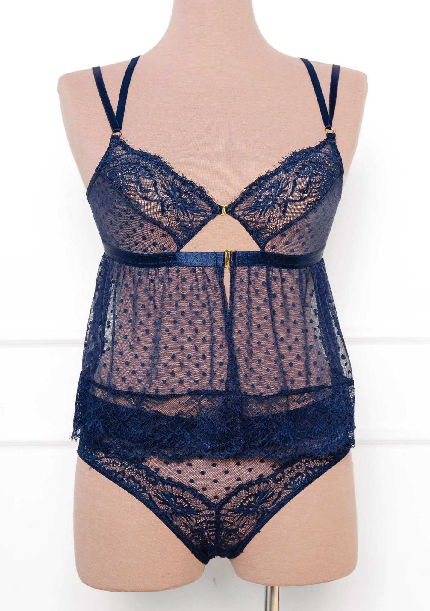 Lacy Polka Dot Camidoll - Navy