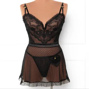 Lacy Ruffle Drop Waist Babydoll - Black