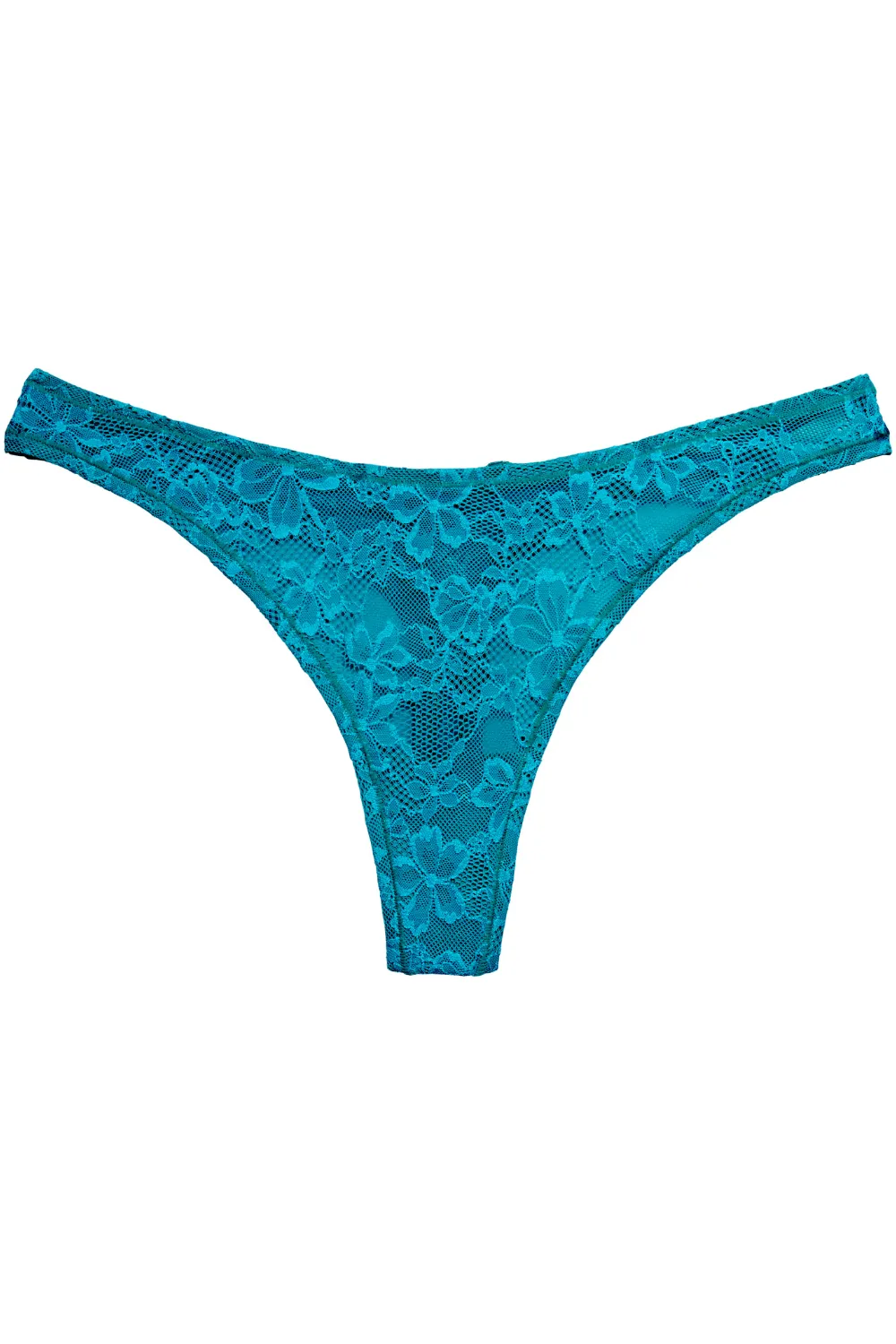 Le Stretch Lace High Leg Thong Aquamarine