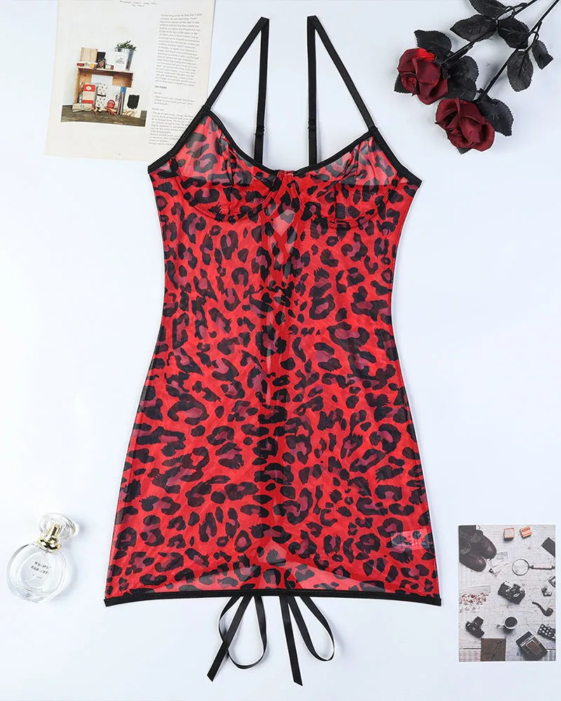 Leopard Backless Lace Up Mini Dress
