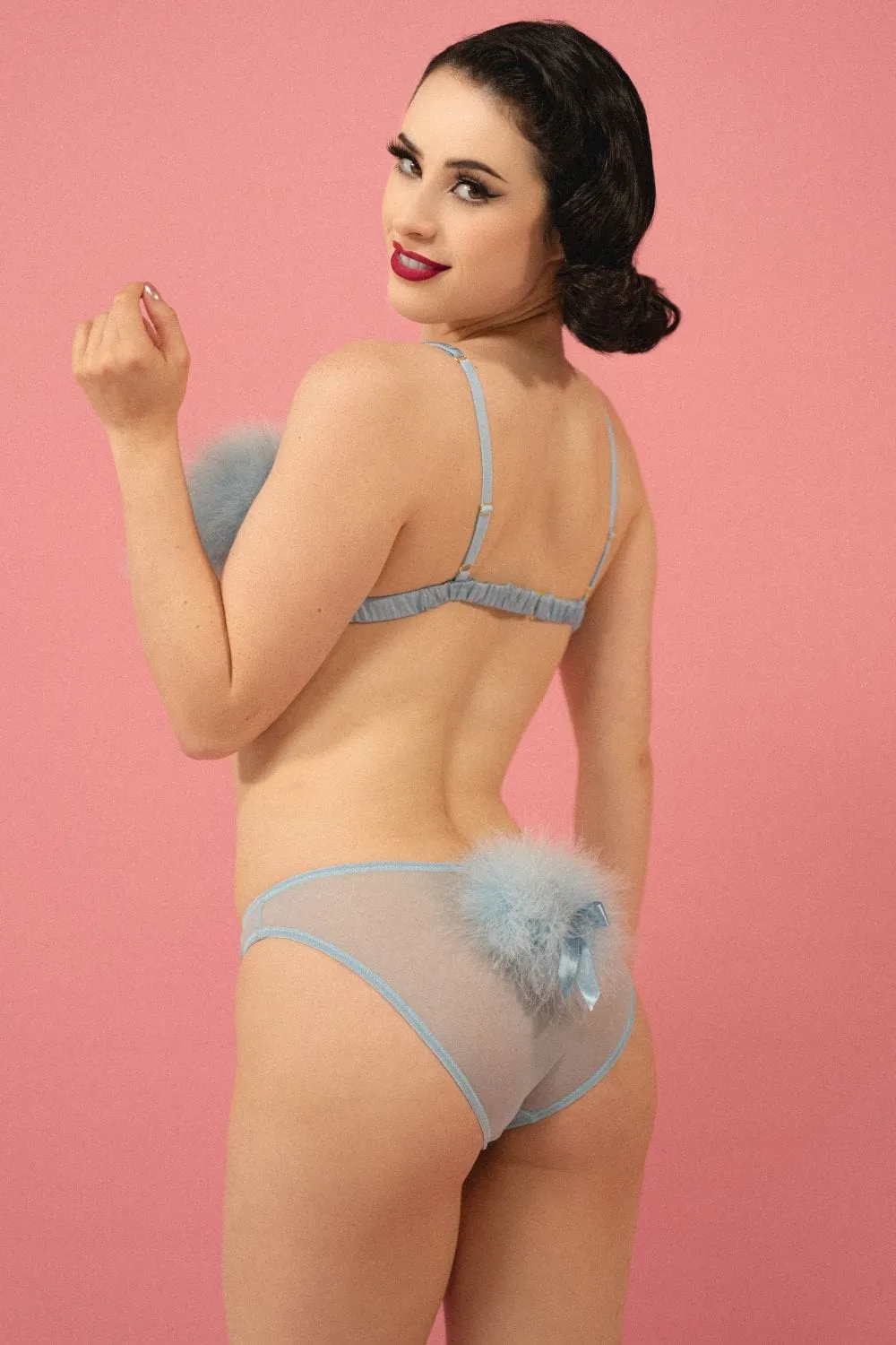 Lulu Baby Blue Diamanté Marabou Brief