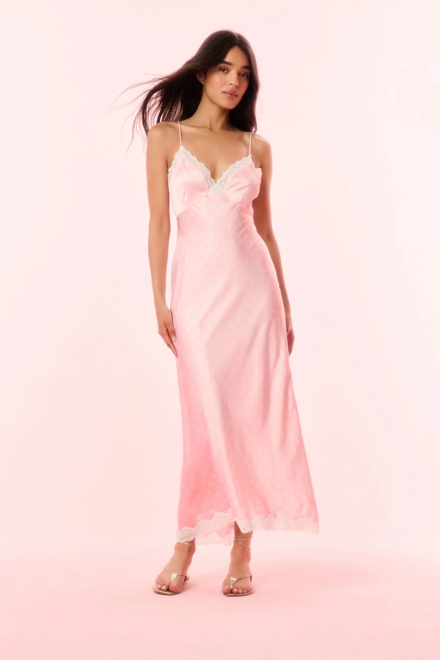 Manuela Satin Polkadot Maxi Slip Dress