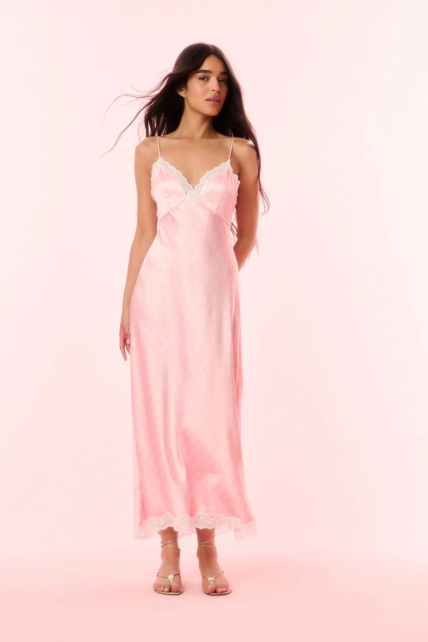 Manuela Satin Polkadot Maxi Slip Dress