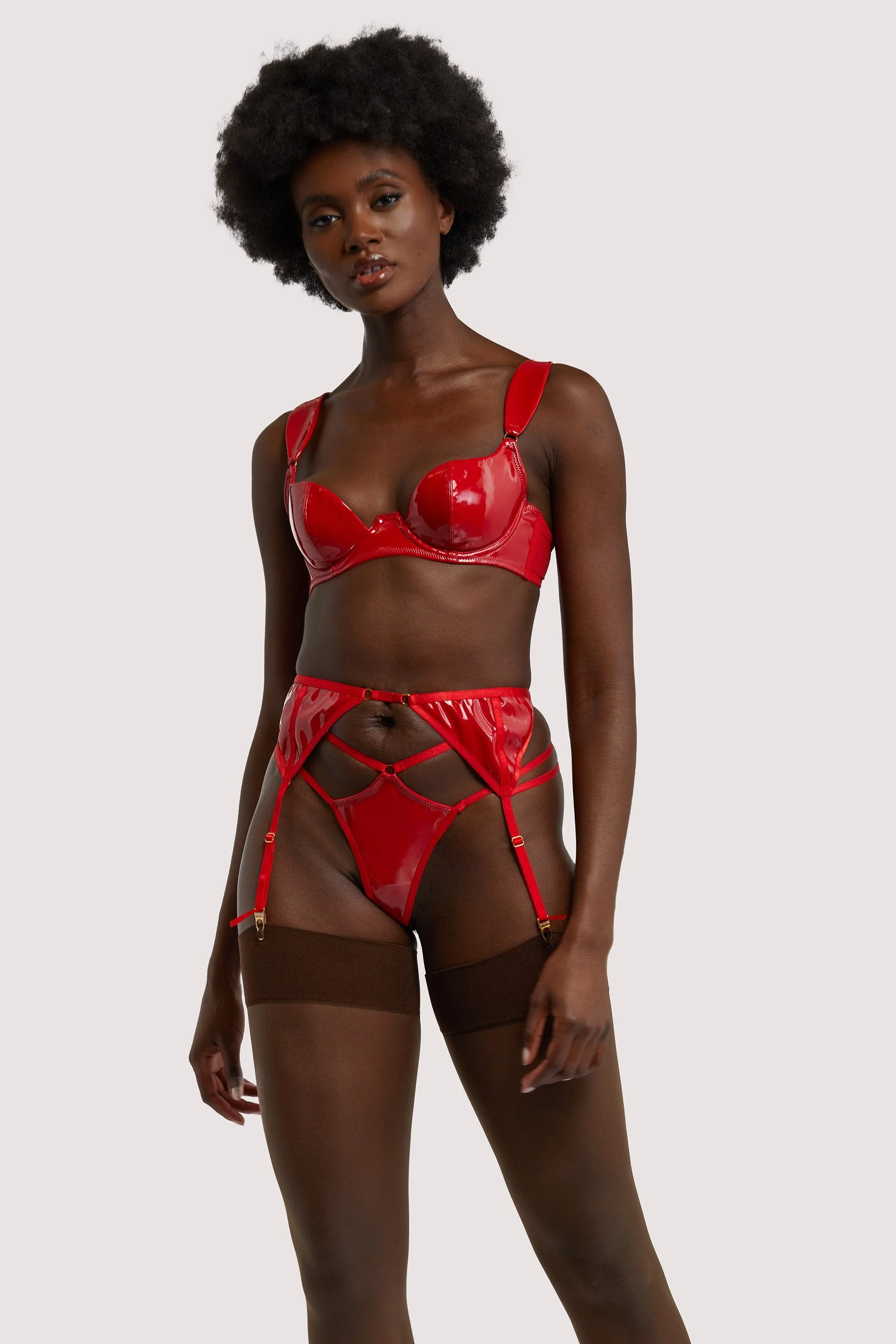 Maxine Red PVC Strap And Ring Detail Thong
