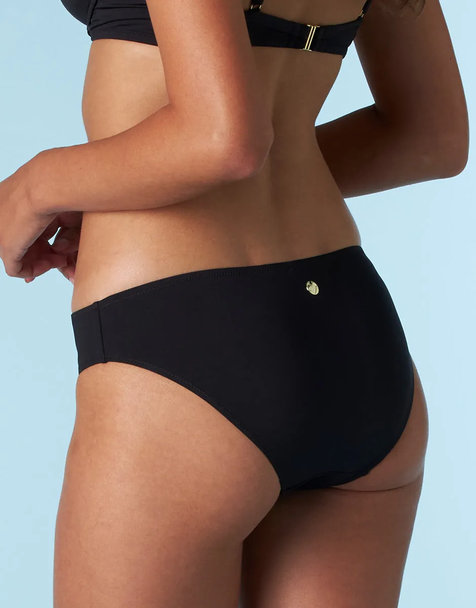 Midi Bikini Bottom Essential Micro in Black Microfiber