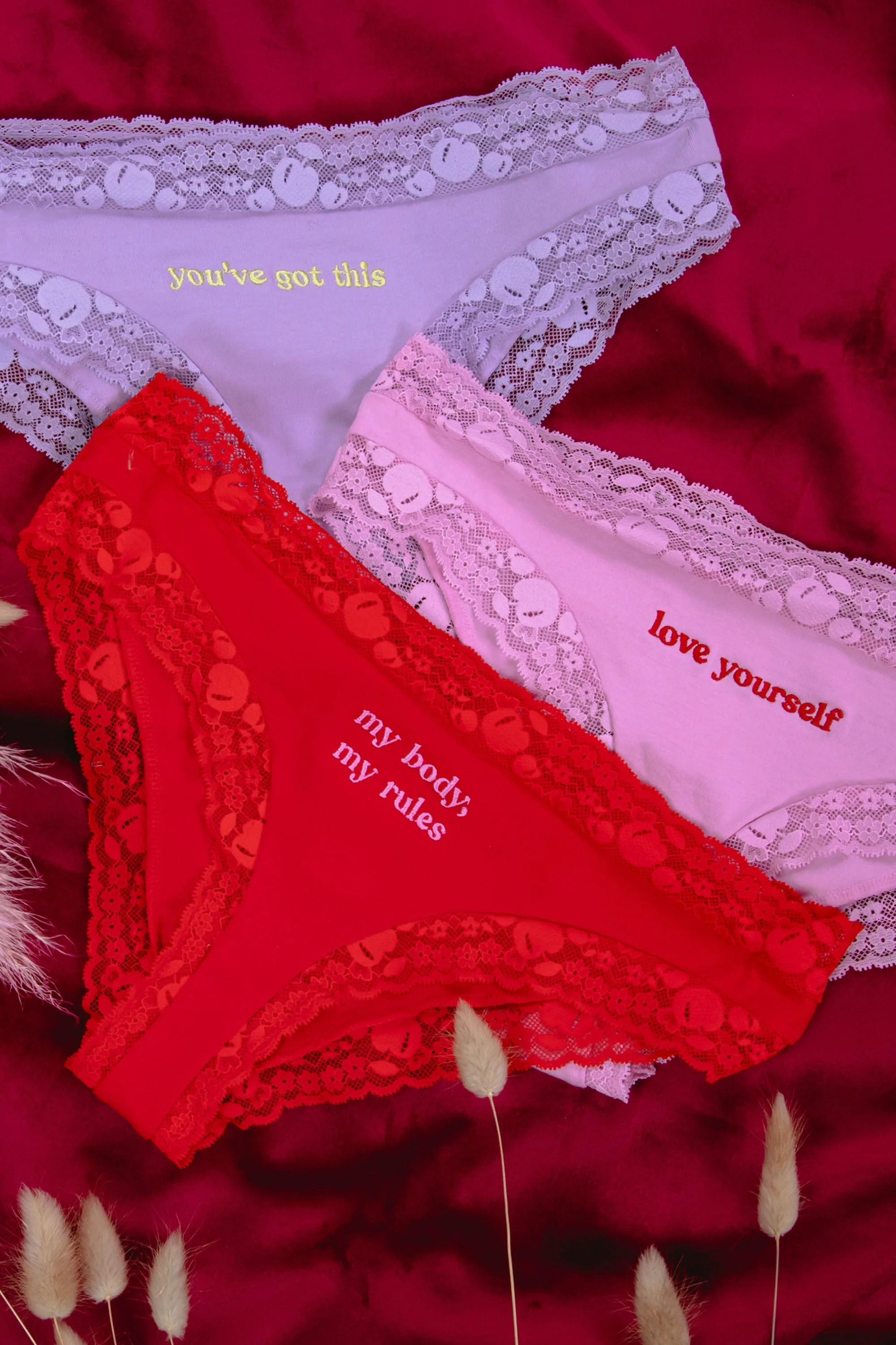 My Body. My Rules Red Embroidered Brief