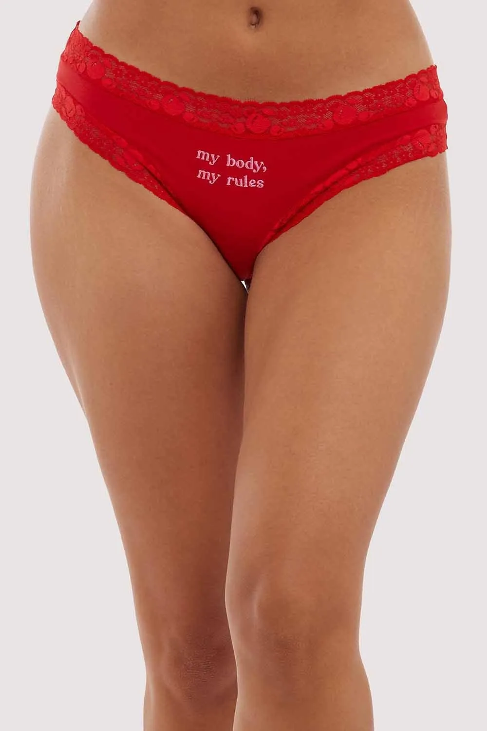 My Body. My Rules Red Embroidered Brief