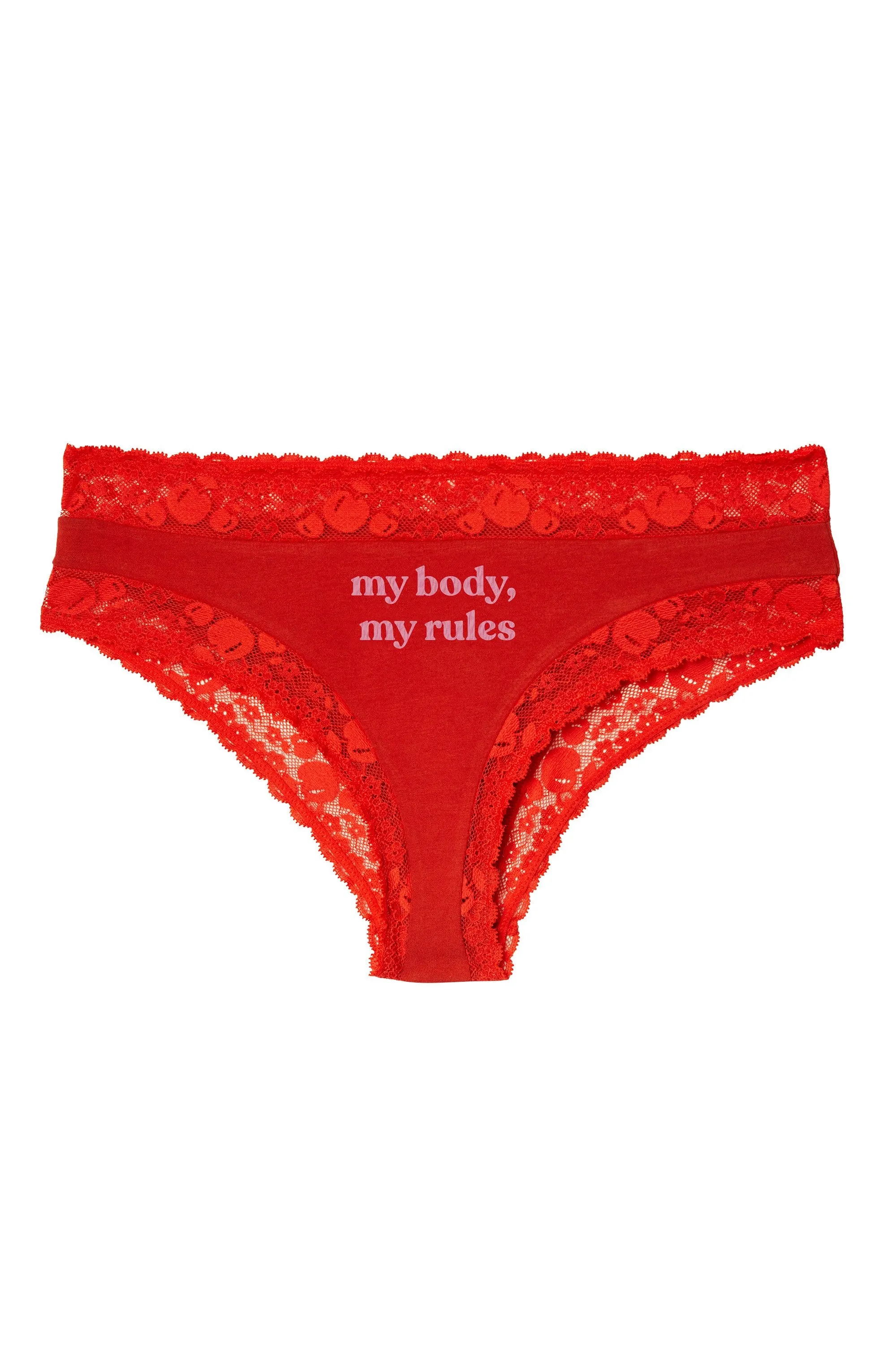 My Body. My Rules Red Embroidered Brief