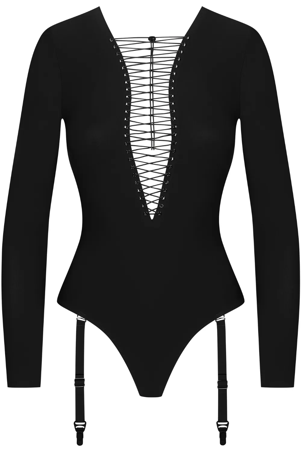 Nuit Infinie Long Sleeve Thong Suspender Bodysuit
