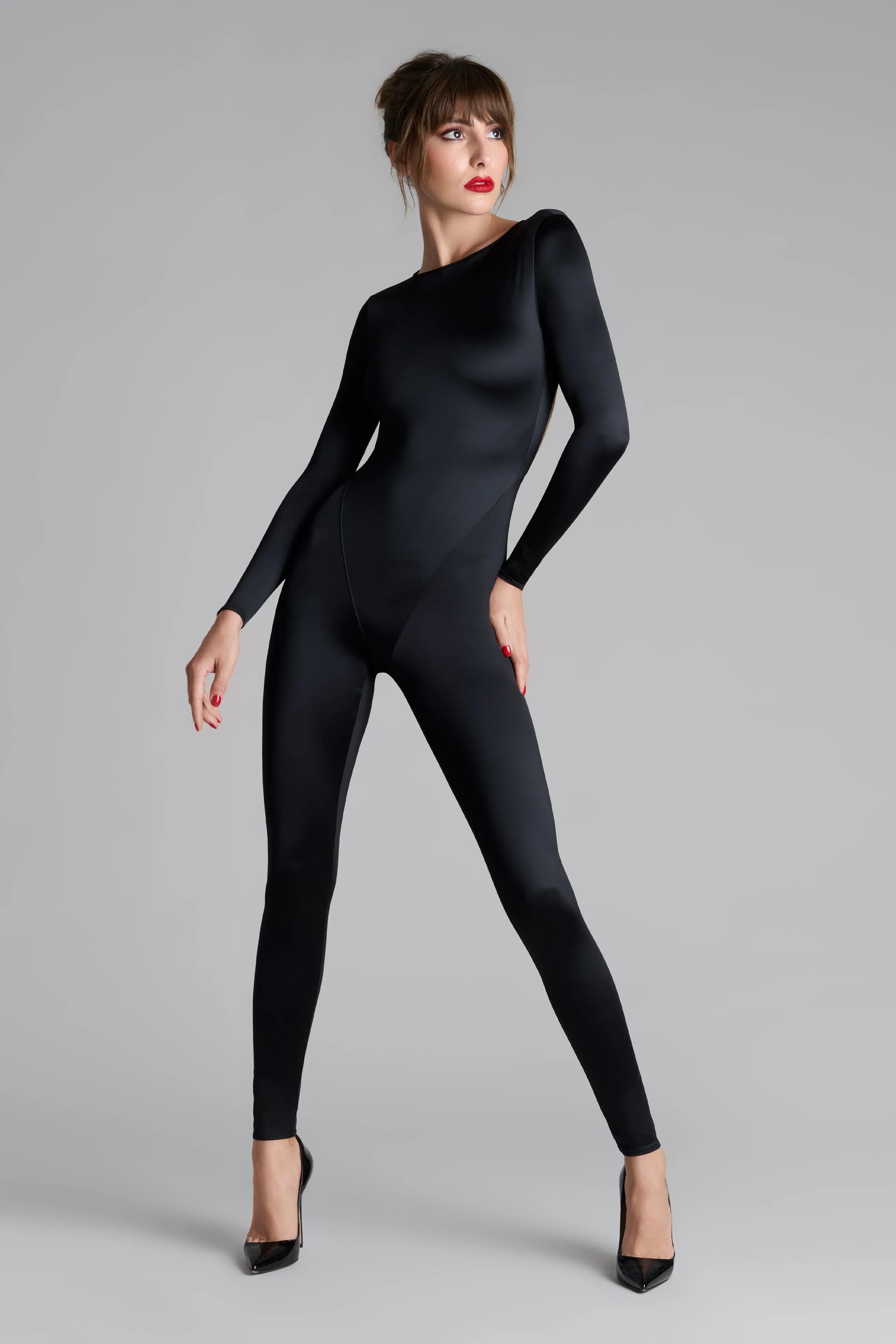 Open Back Long Sleeve Catsuit - French Kiss