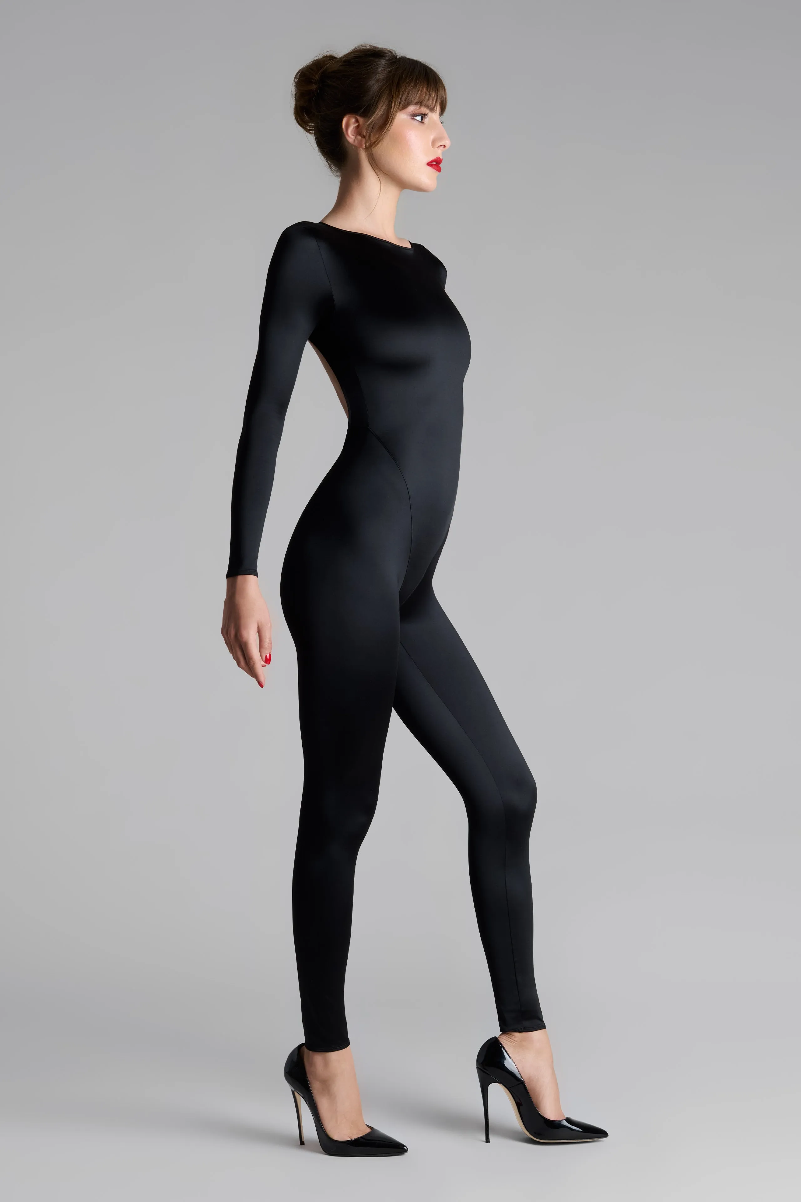 Open Back Long Sleeve Catsuit - French Kiss