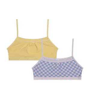 Pack of 2 girls' stretch cotton bras Lila check pattern Les Pockets