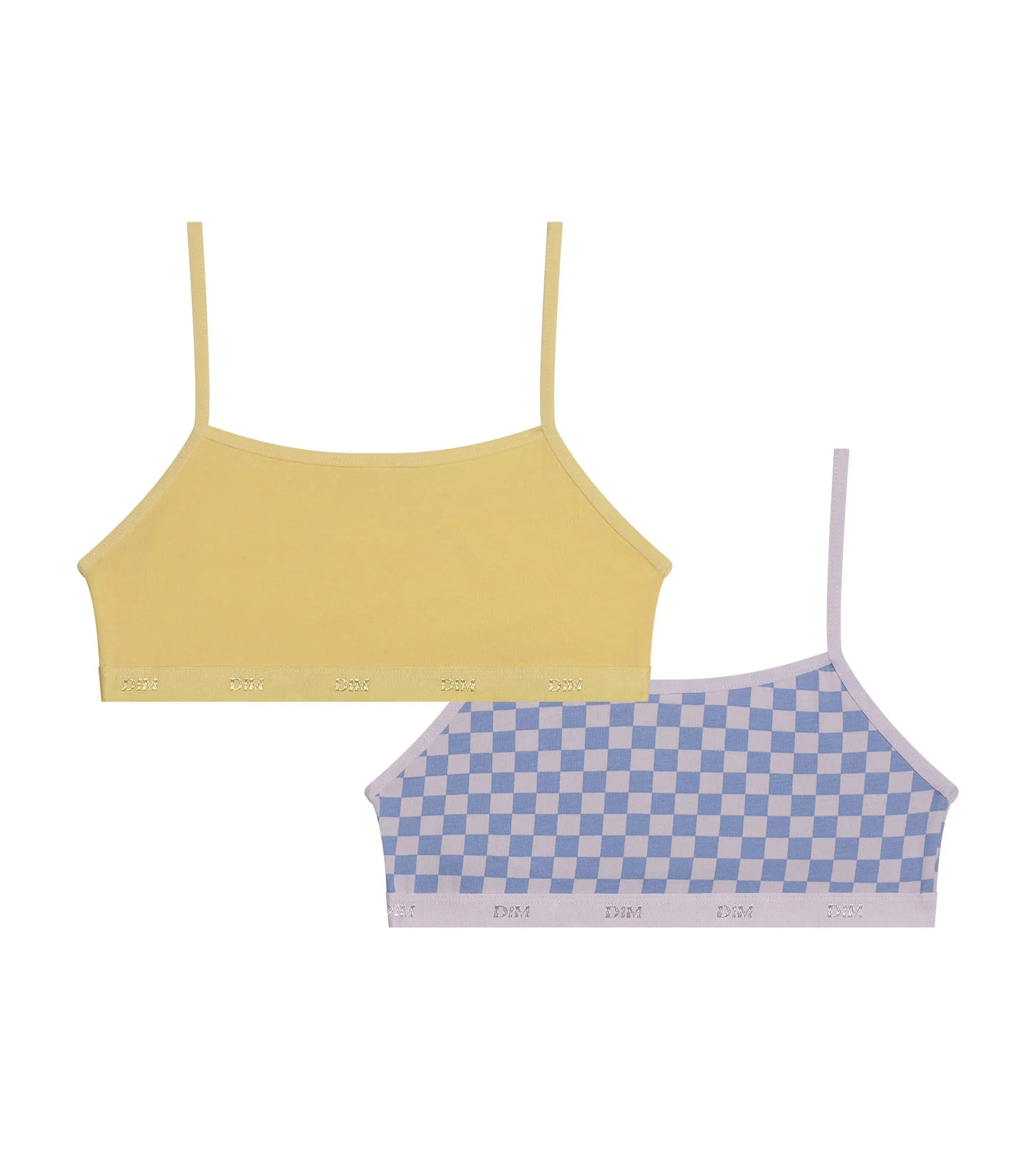 Pack of 2 girls' stretch cotton bras Lila check pattern Les Pockets