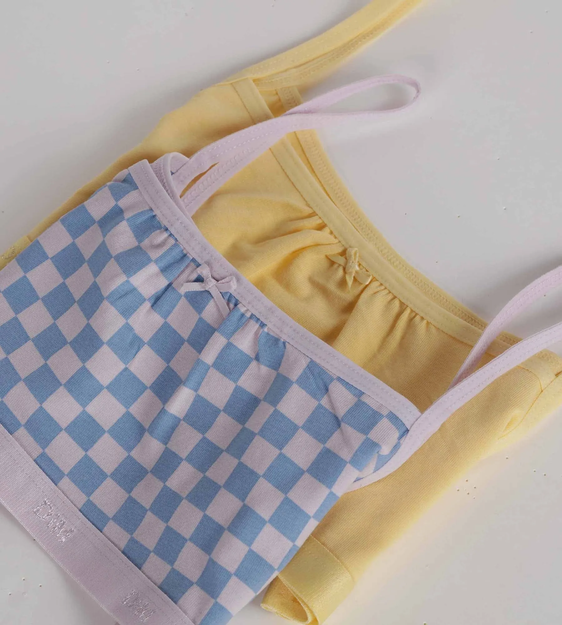 Pack of 2 girls' stretch cotton bras Lila check pattern Les Pockets