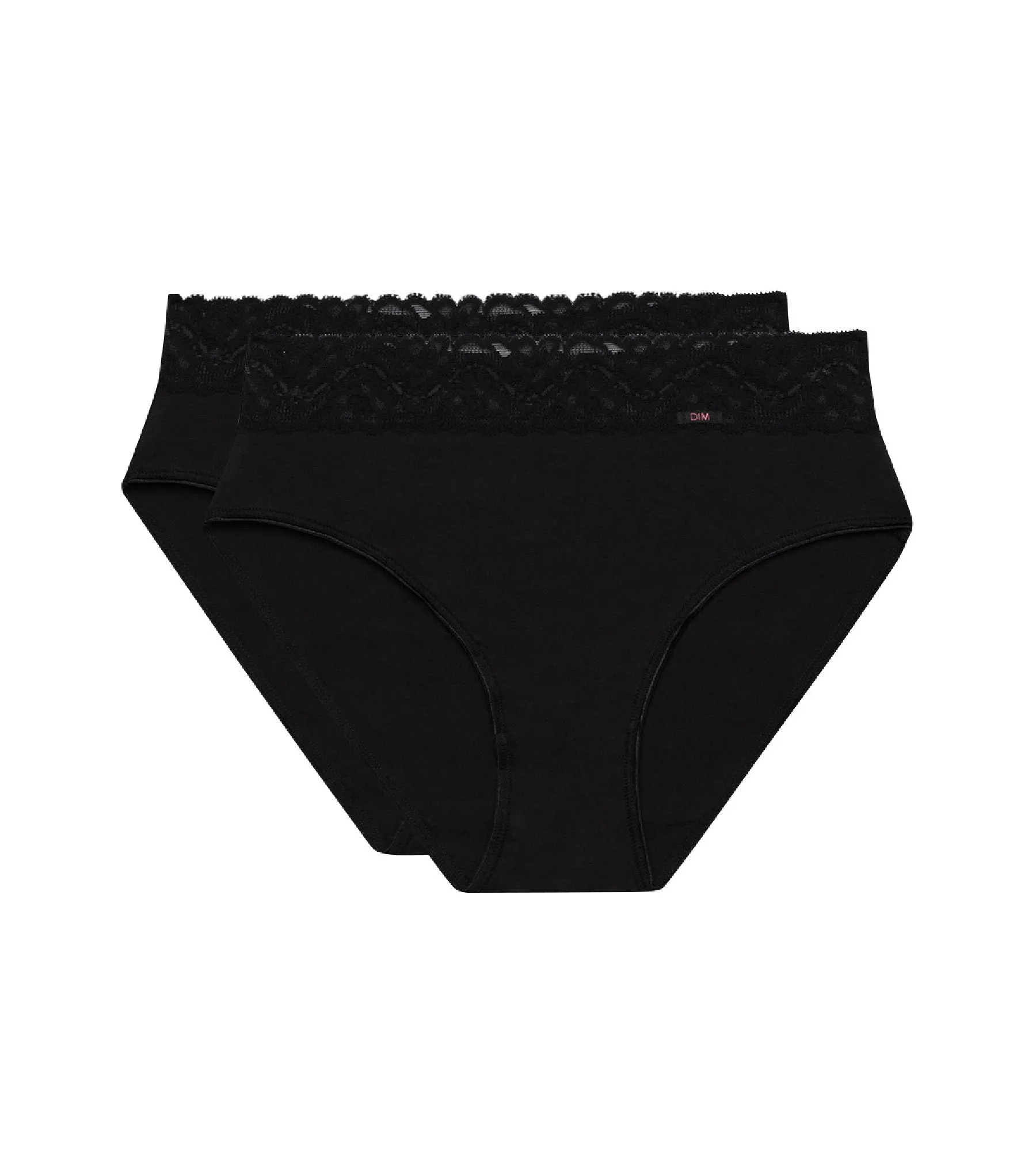 Pack of 2 pairs of Coton Plus Féminine high rise bikini knickers in black