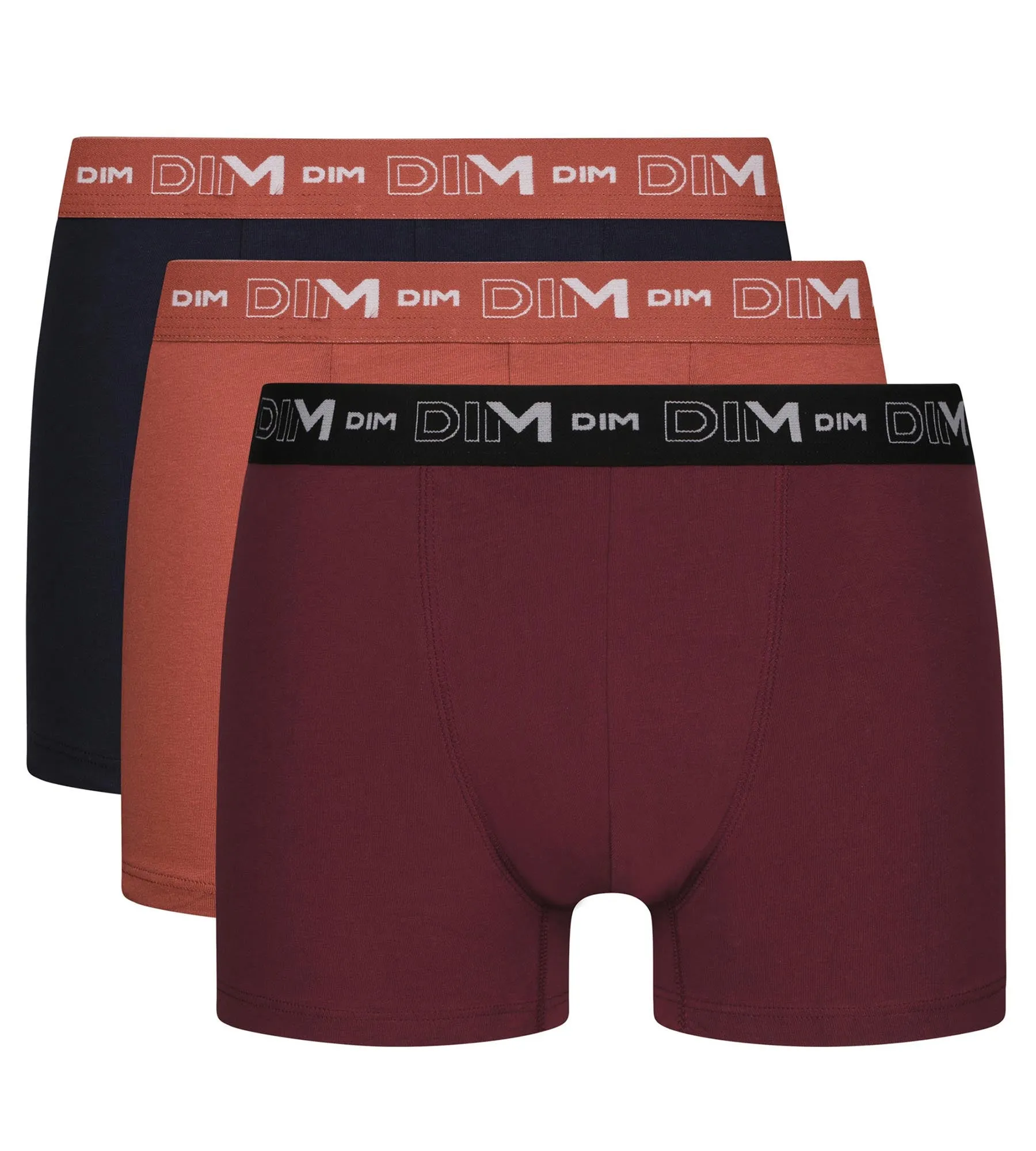 Pack of 3 Men's Boxers Black Brown Terracotta Chiné Dim Cotton Stretch