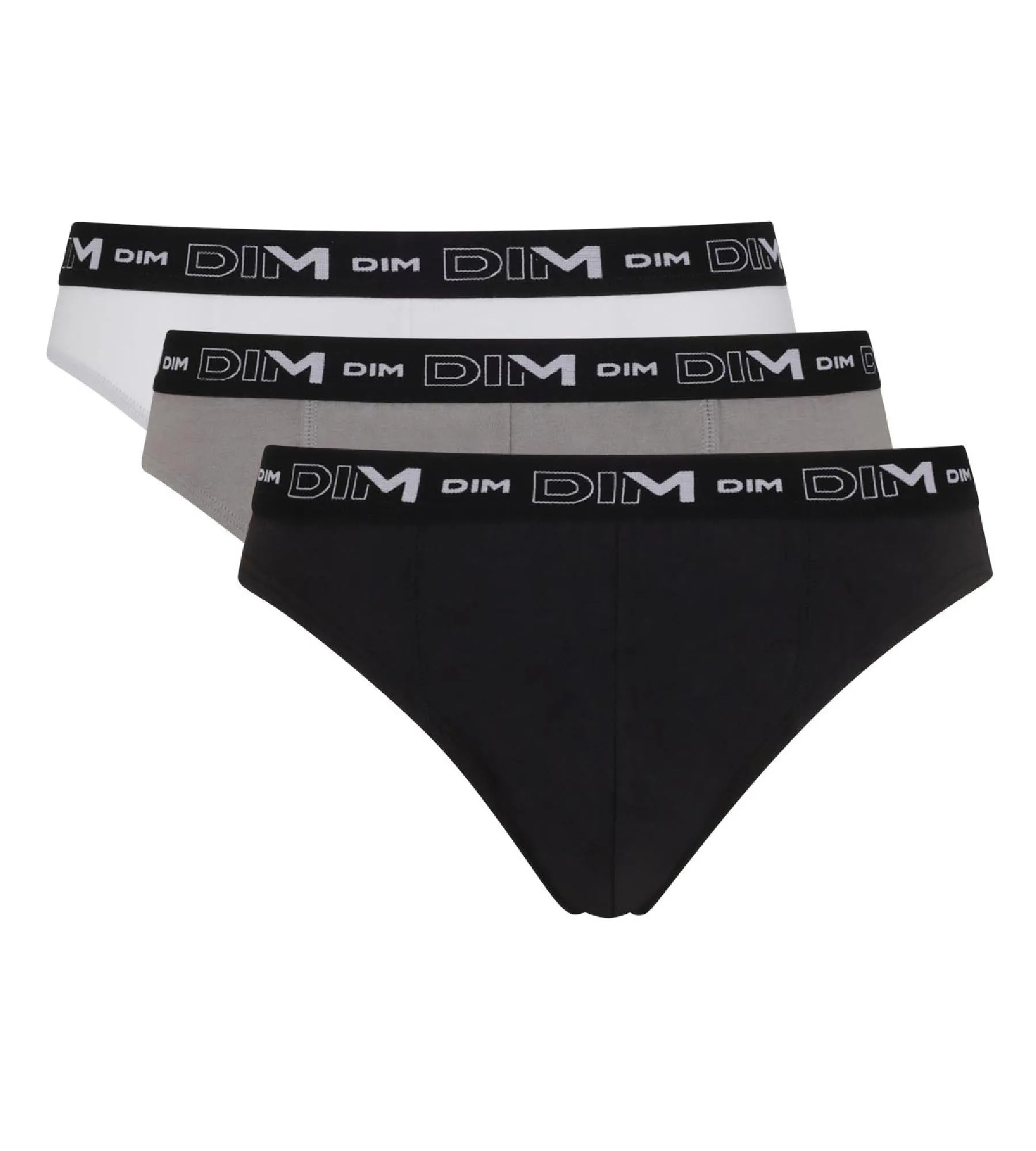 Pack of 3 pairs of black. grey and white stretch cotton briefs for men