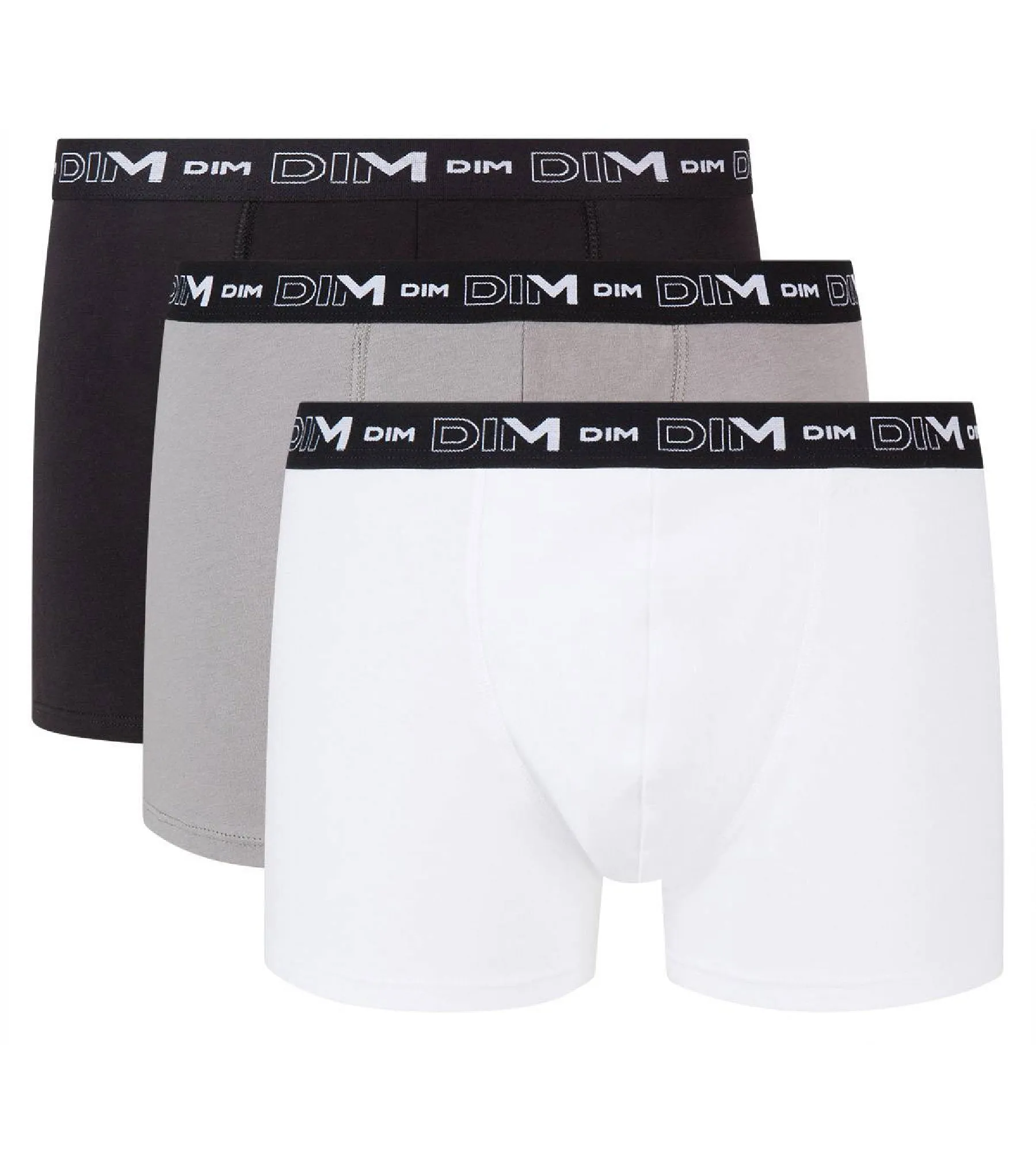 Pack of 3 pairs of black. grey and white stretch cotton trunks for men
