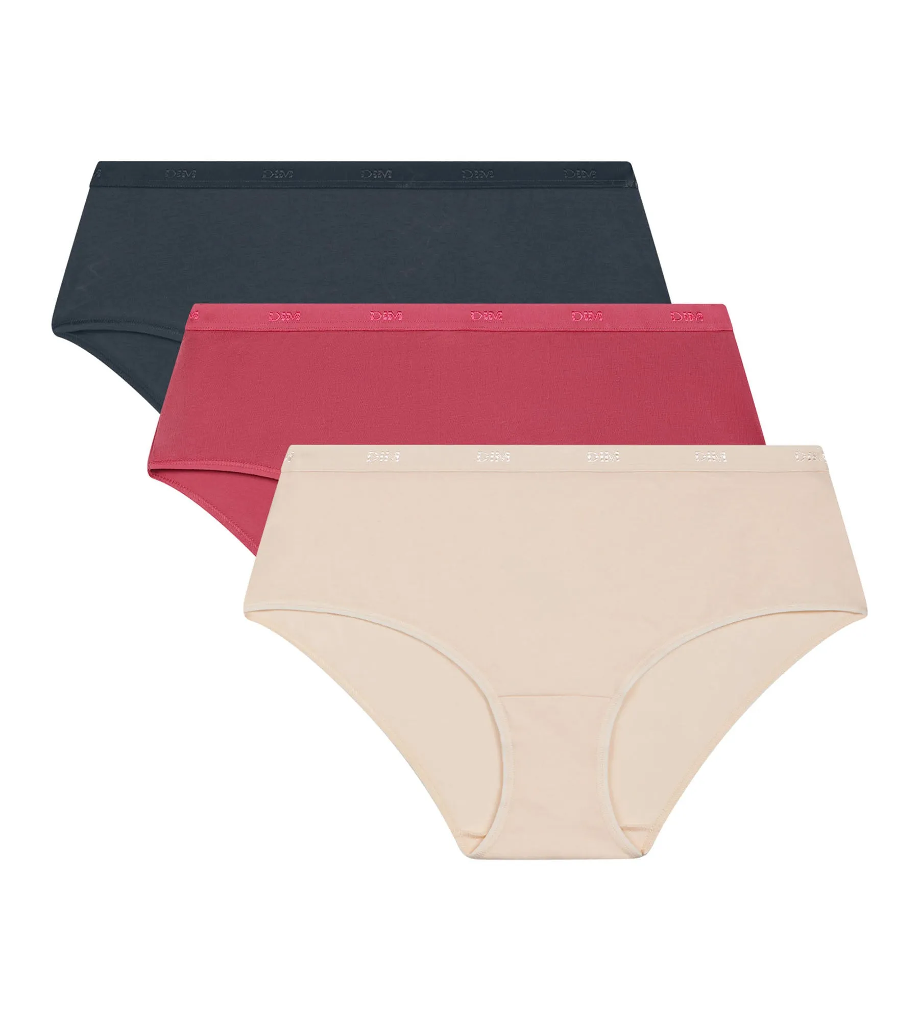 Pack of 3 women's stretch cotton boxers Beige Pink Grey Les Pockets Ecodim
