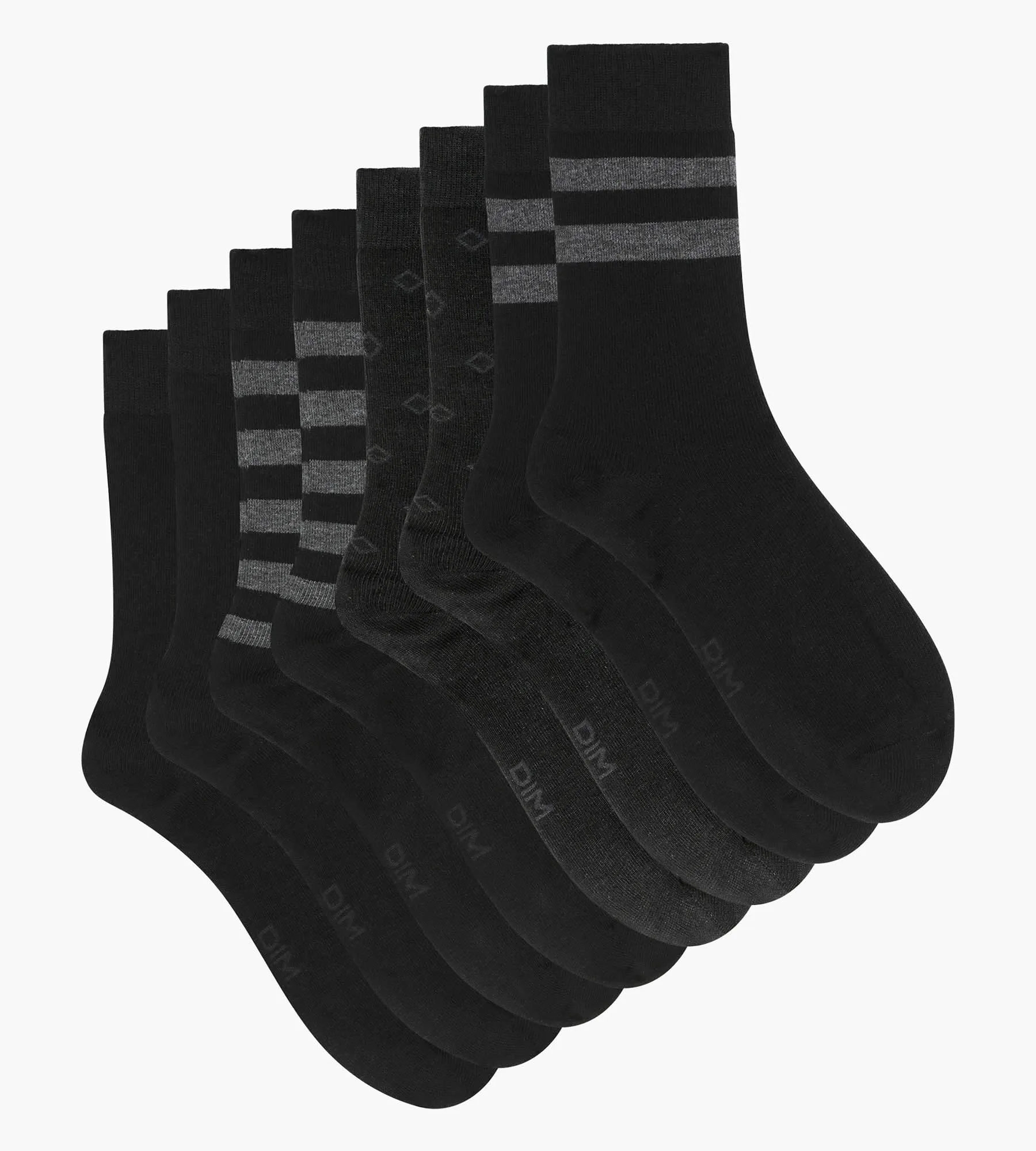 Pack of 4 pairs of men's striped cotton socks in Black EcoDim Style