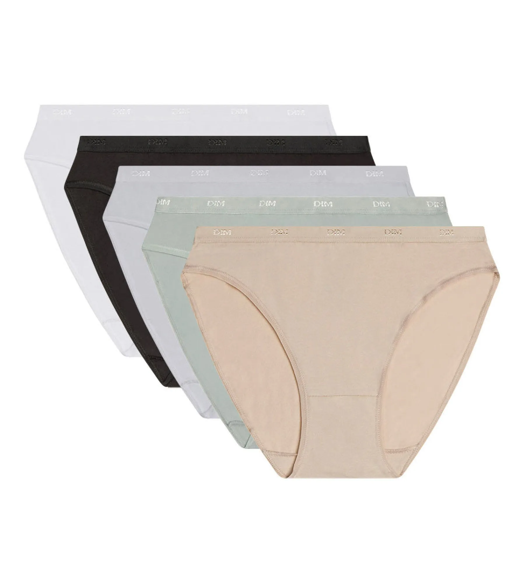 Pack of 5 pairs of Les Pockets Coton bikini knickers in black. white. nude and grey