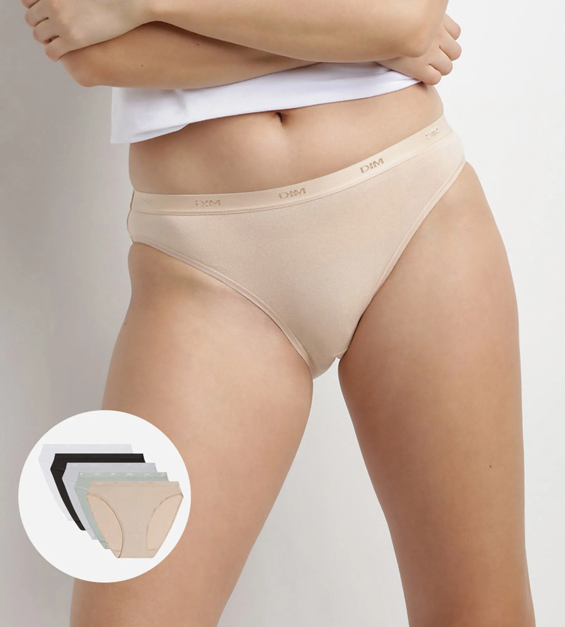Pack of 5 pairs of Les Pockets Coton bikini knickers in black. white. nude and grey
