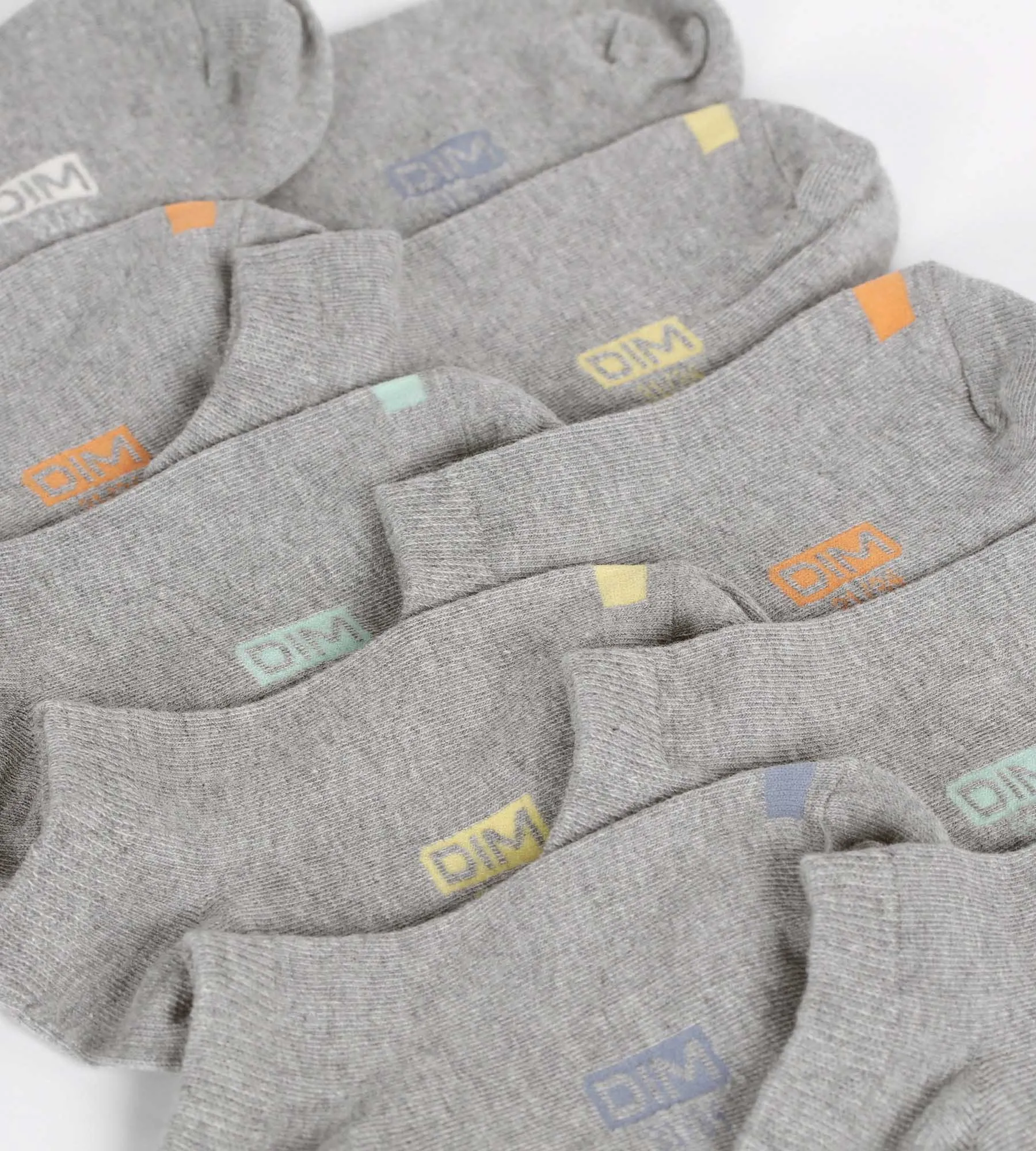 Pack of 5 pairs of unisex grey cotton socks with EcoDim labels