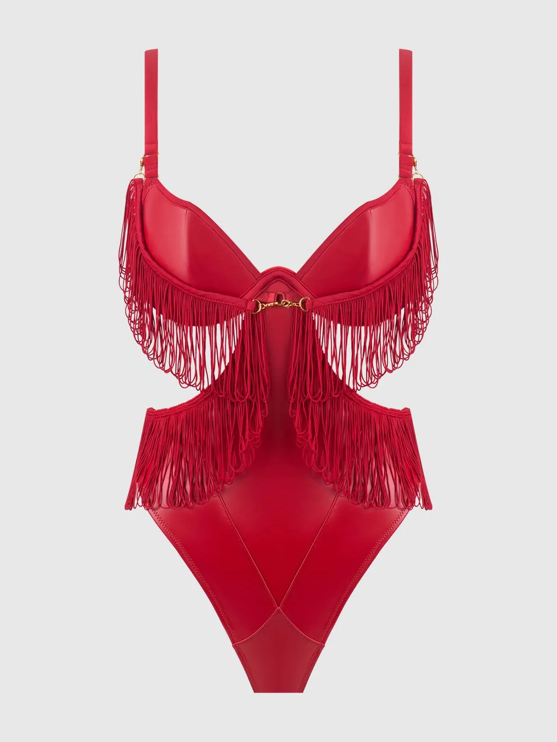 Phoenix Faux Leather & Fringe Crotchless Teddy