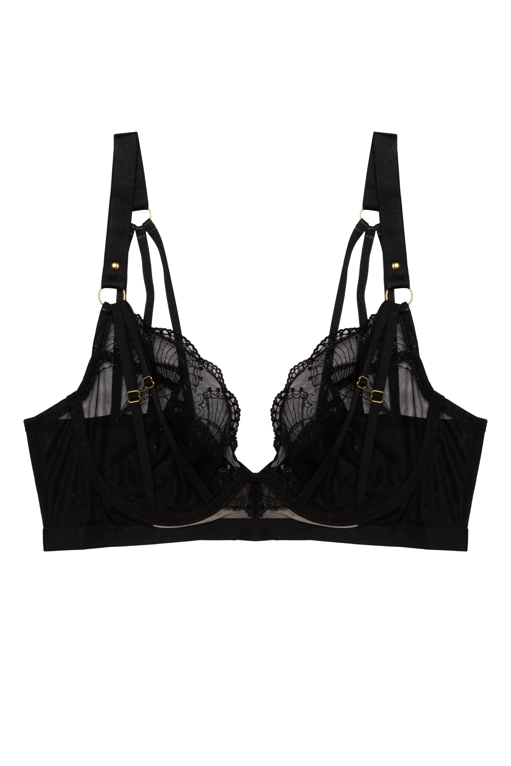 Pippa Black Deco Embroidered Caged Plunge Set