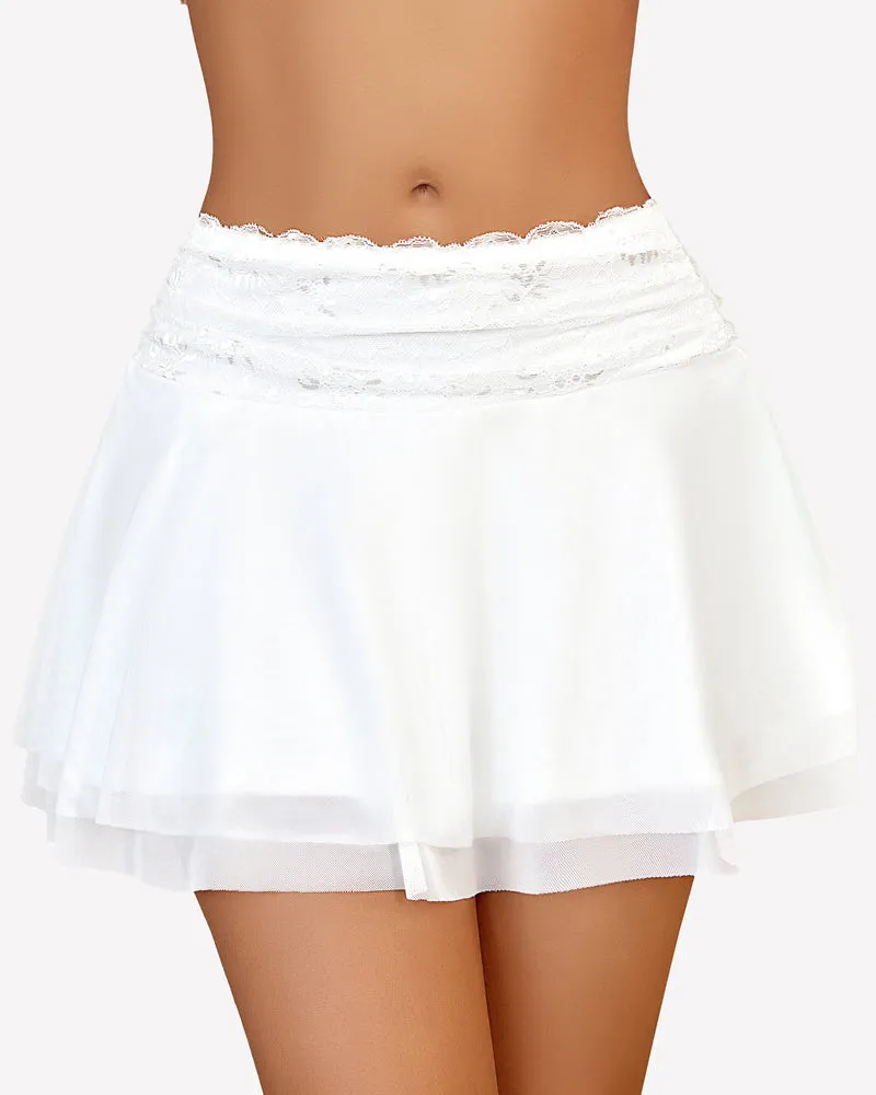 Pleated Skirt Lace Mesh Layered Ruffled Skirts