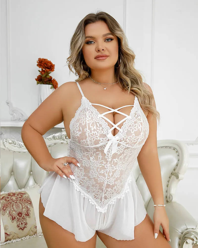 Plus Size Mesh Sheer Bodysuit Lingerie