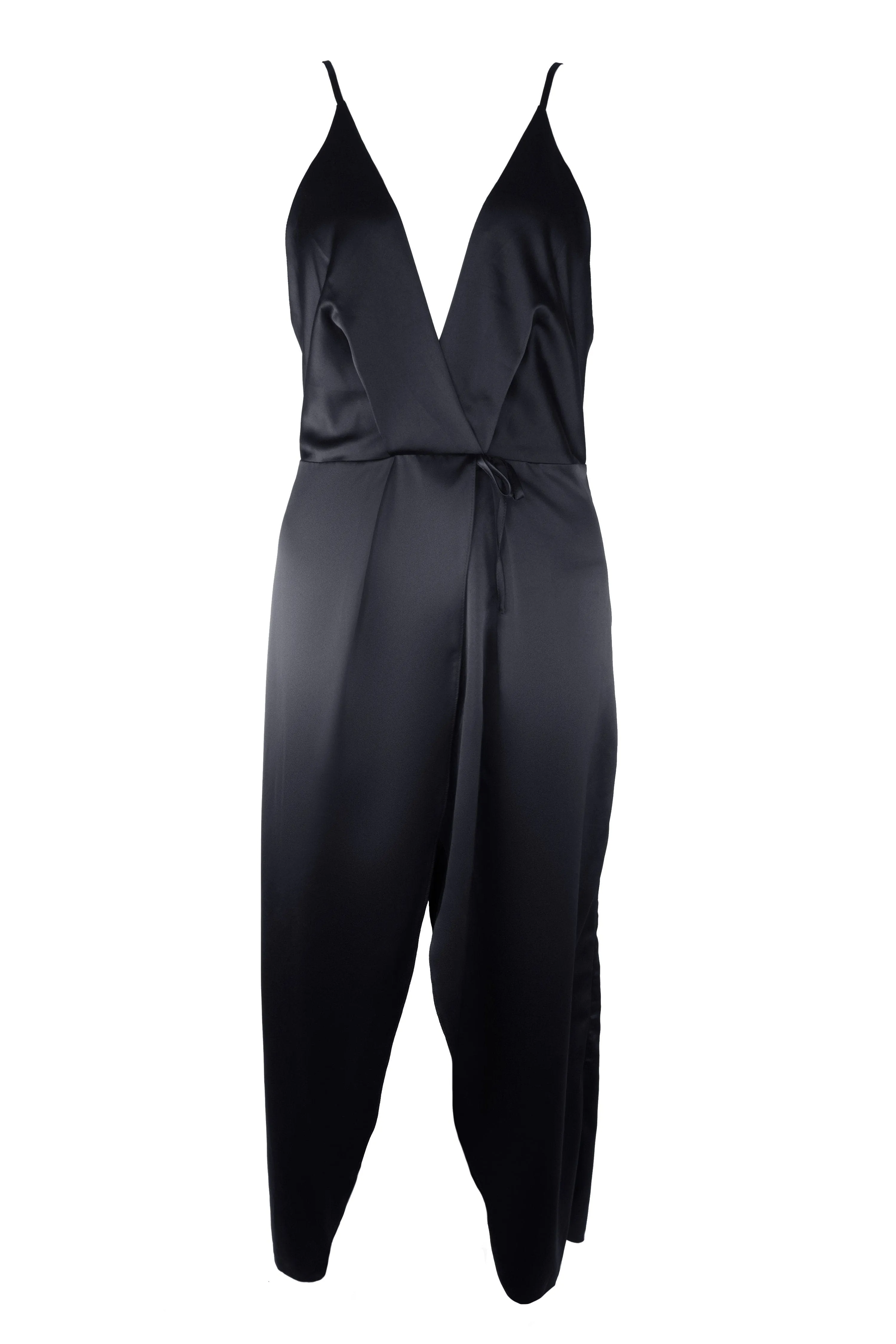 Reina Black Satin Wrap Chemise Curve