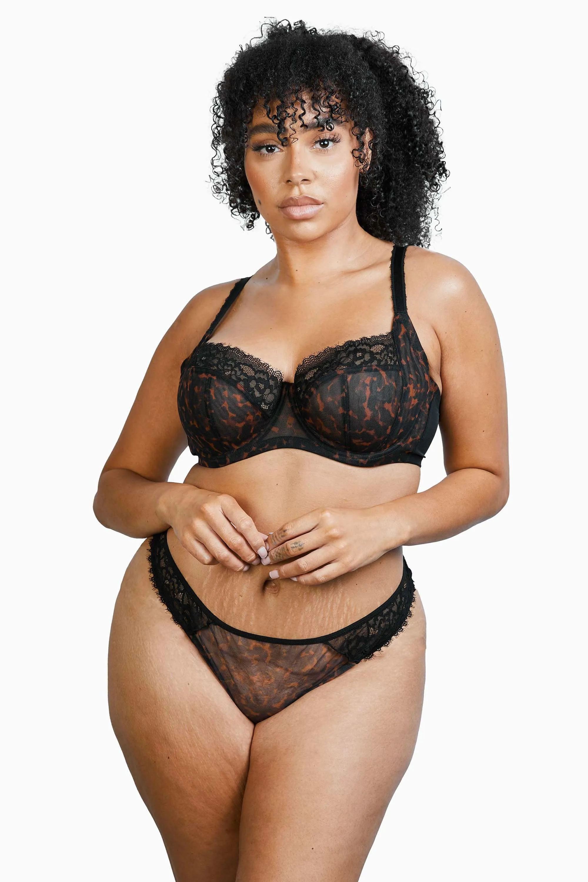 Rosalyn Black Tortoise Shell Lace Full Cup Bra