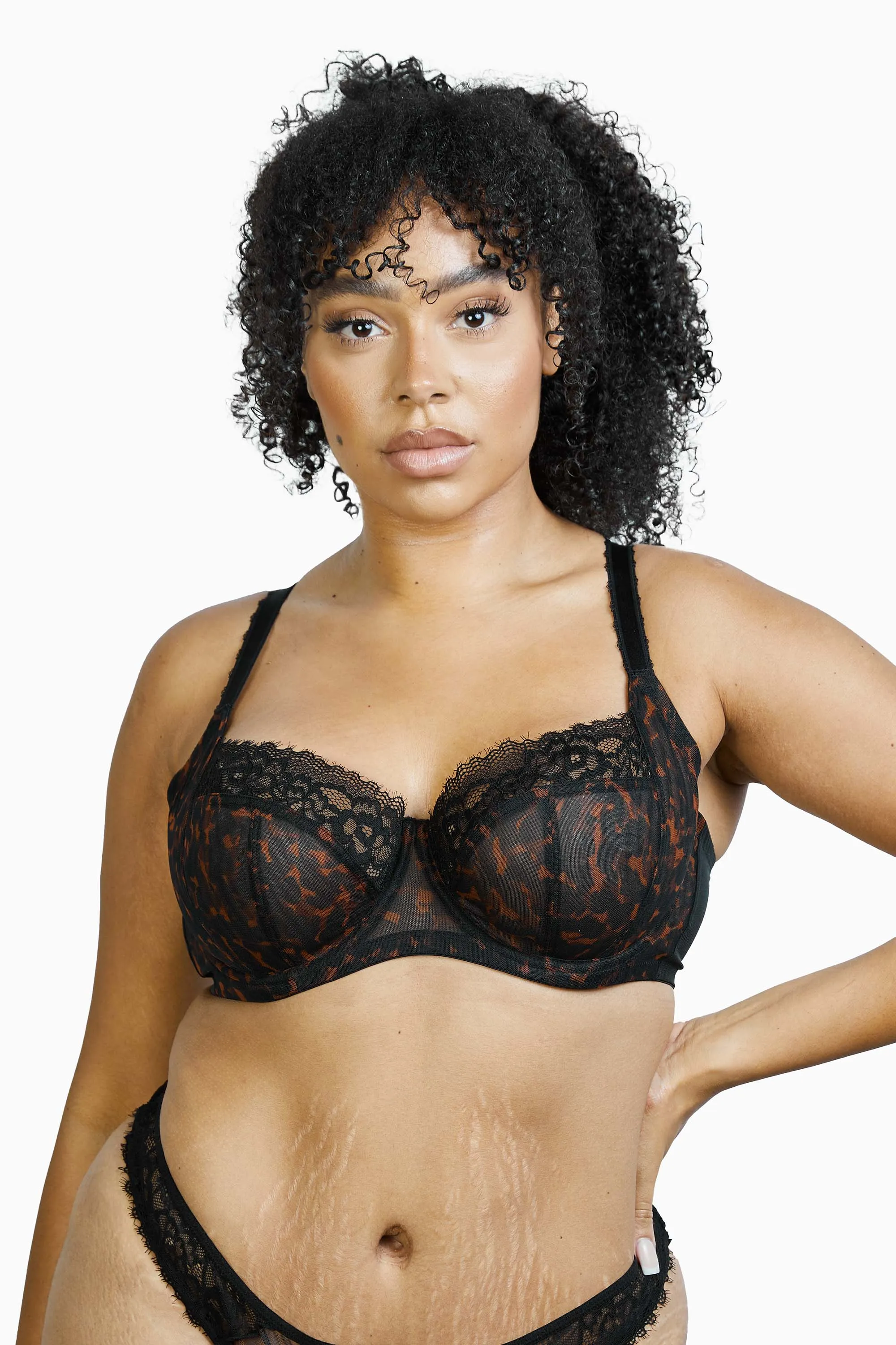 Rosalyn Black Tortoise Shell Lace Full Cup Bra