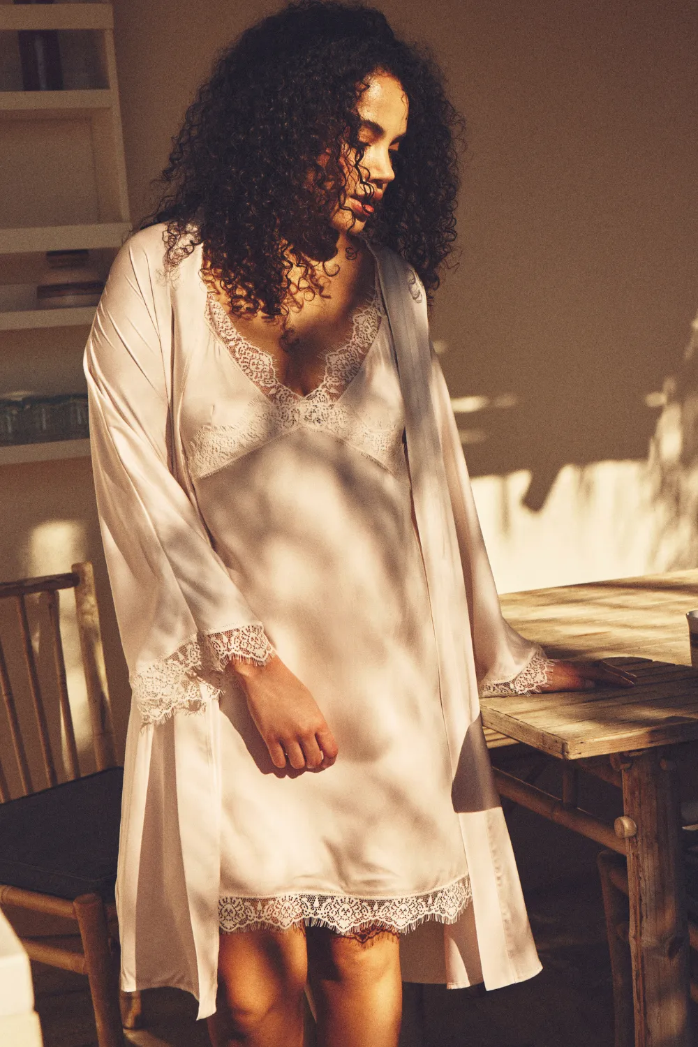 Satin Secrets Mid-Length Kimono in Rose Sakura