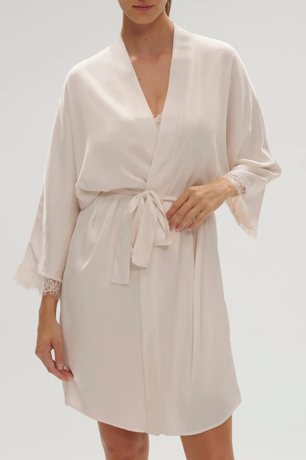 Satin Secrets Mid-Length Kimono in Rose Sakura