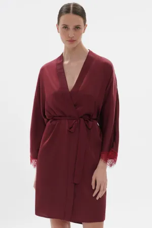 Satin Secrets Mid-Length Kimono in Spinel Red