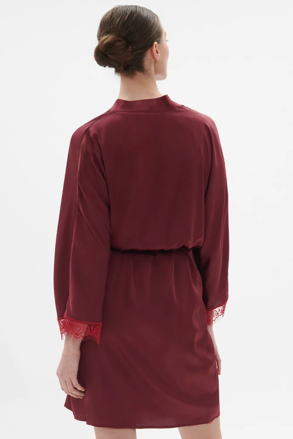 Satin Secrets Mid-Length Kimono in Spinel Red