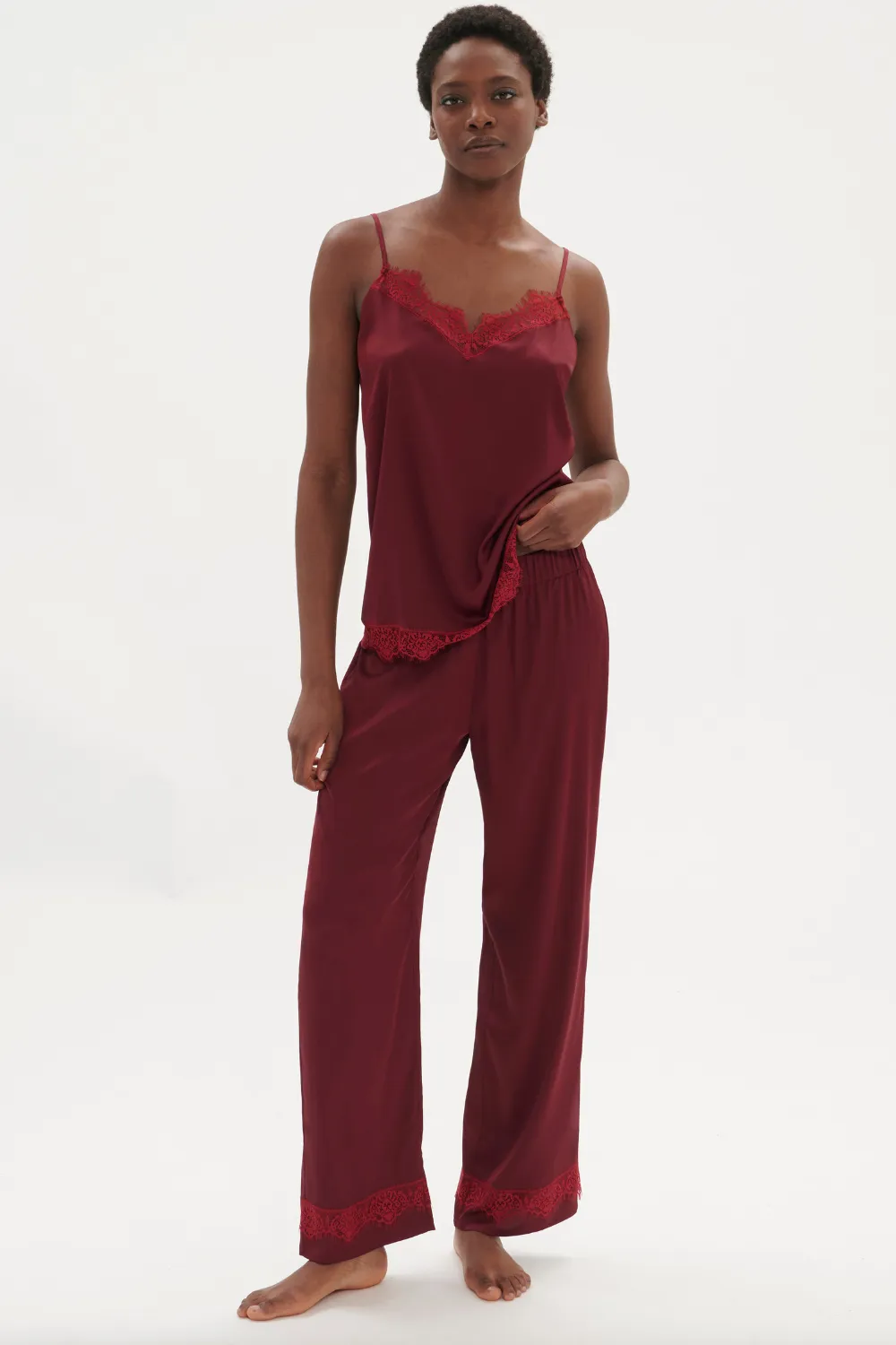 Satin Secrets Pants in Spinel Red
