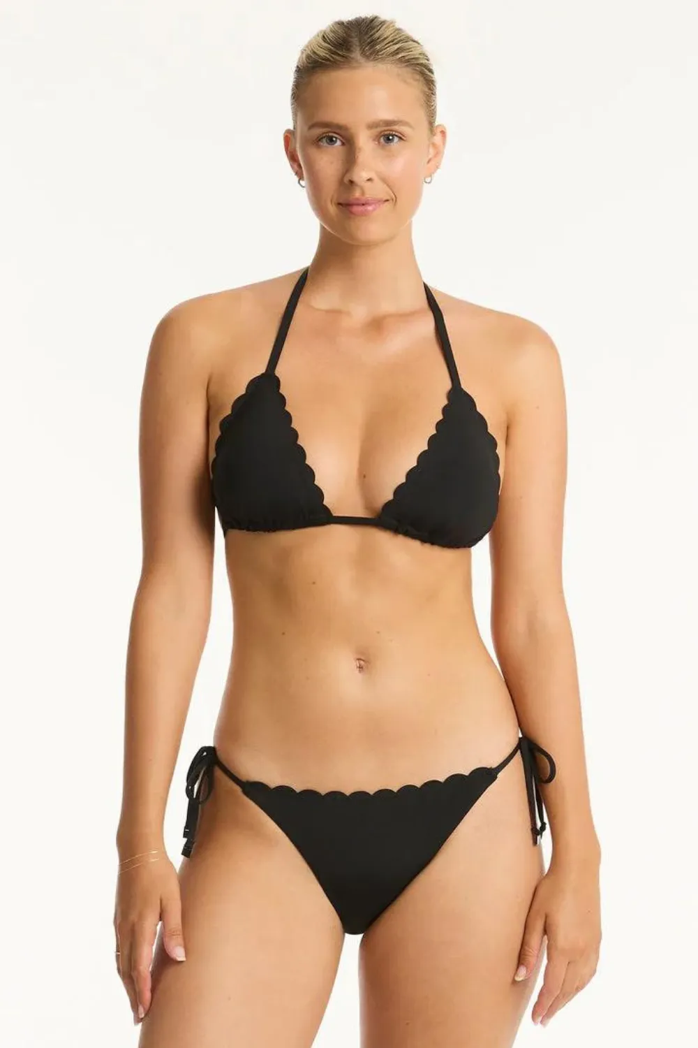Scalloped Triangle Bikini Top Black