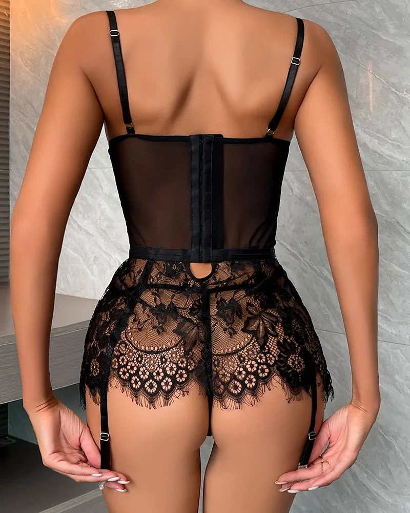 See Through Lace Night Dress with G-String