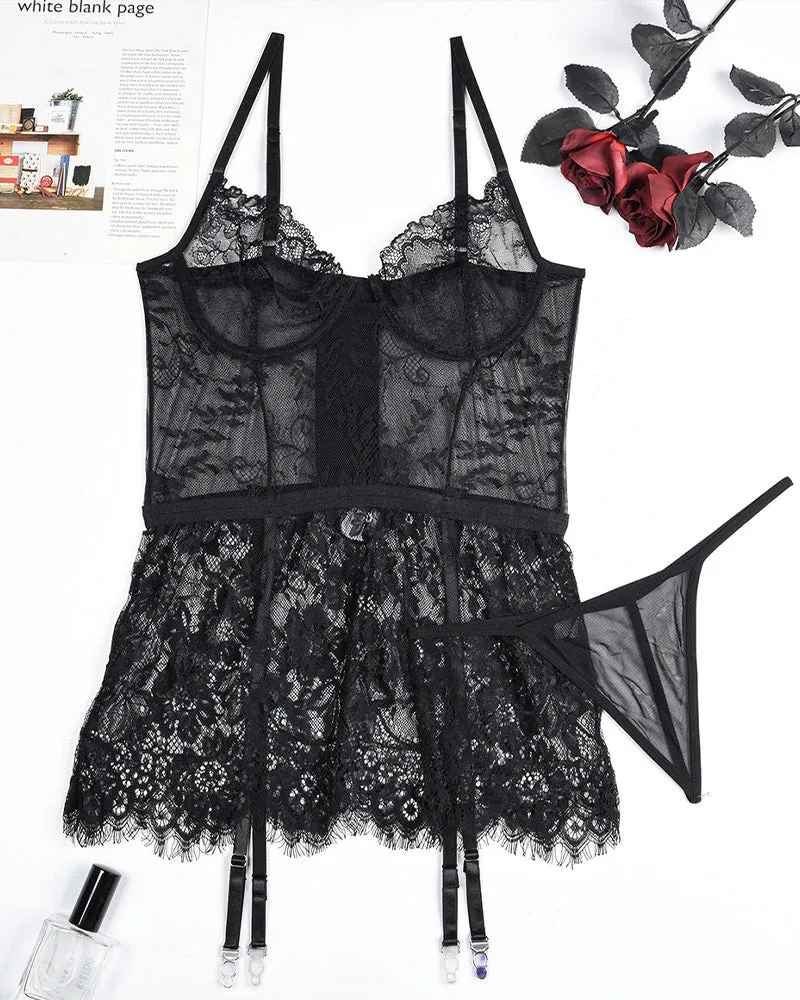 See Through Lace Night Dress with G-String