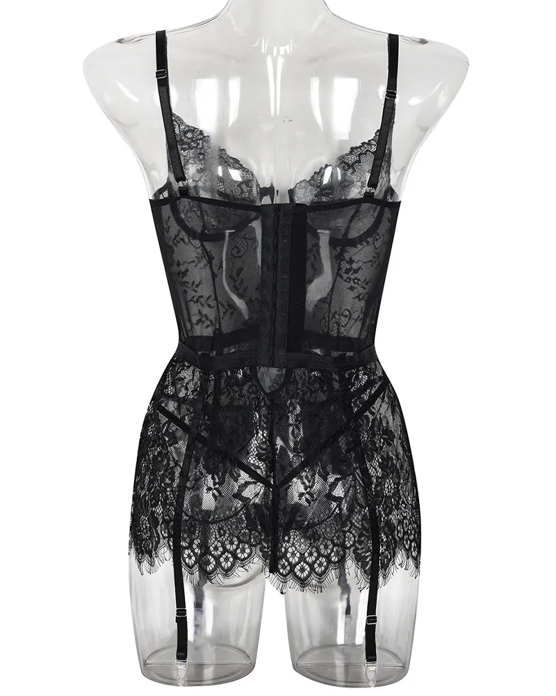 See Through Lace Night Dress with G-String