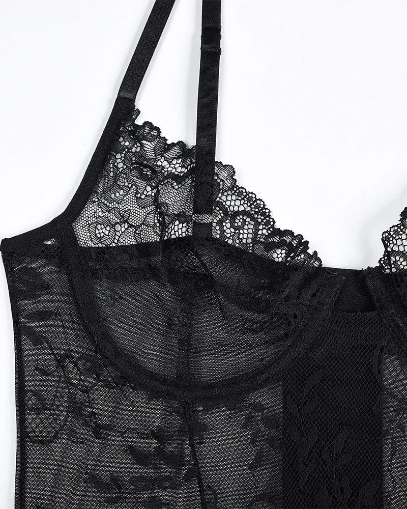 See Through Lace Night Dress with G-String