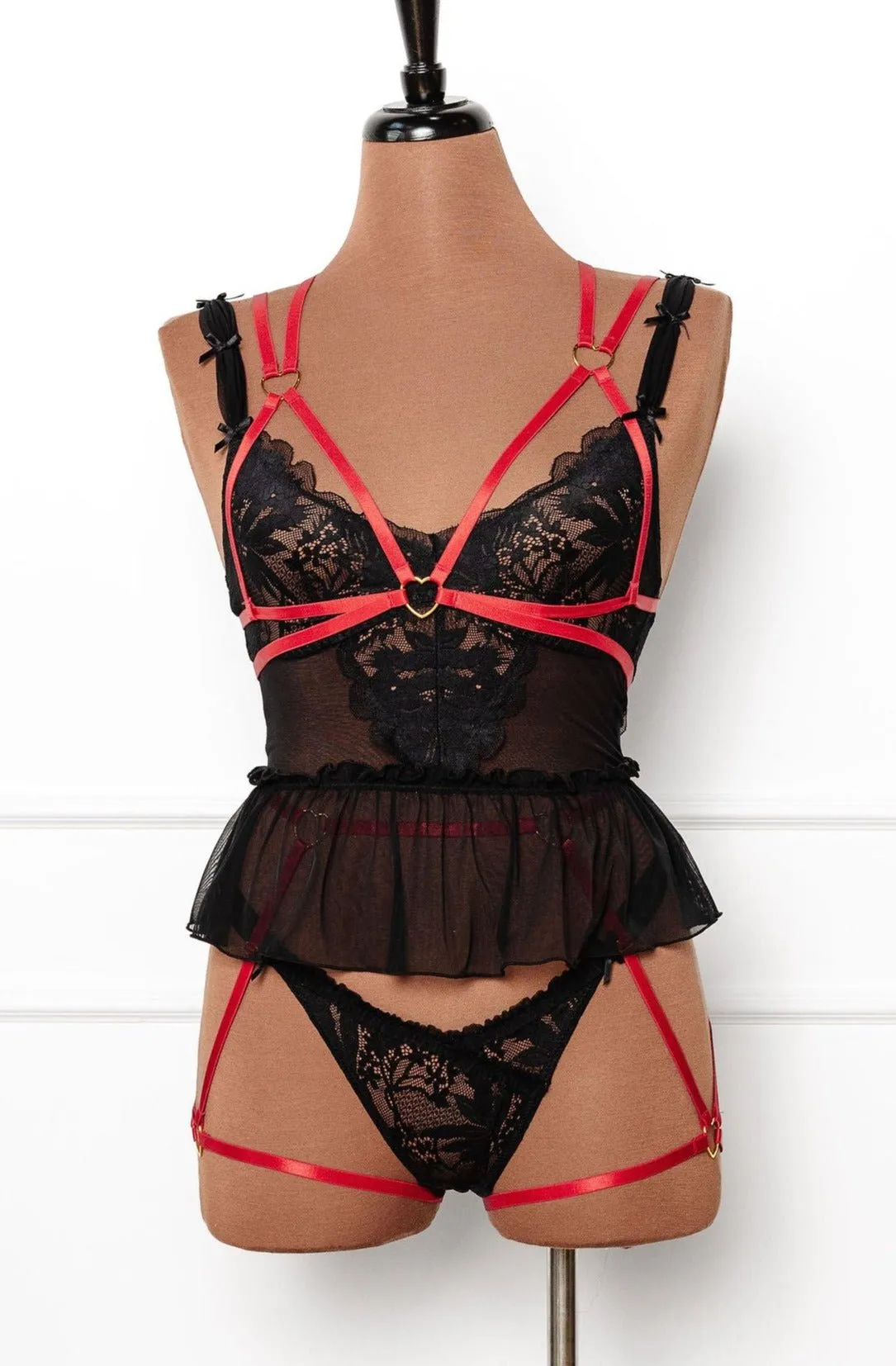 Strappy Heart Harness Bottom - Scarlet Red